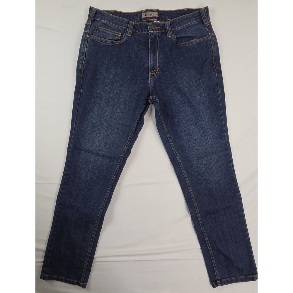 5.11 Tactical Defender-Flex Slim Jeans Mens 36x32 Blue Denim Straight Leg Pants